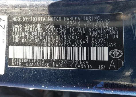 2006 Toyota Matrix Xr из США, поврежденный, VIN 2T1KR32EX6C614030